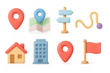 Colorful 3d navigation and location icons set for maps and gps applications