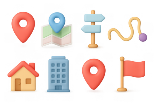 Colorful 3d navigation and location icons set for maps and gps applications