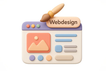 3d web design concept with website interface and paintbrush