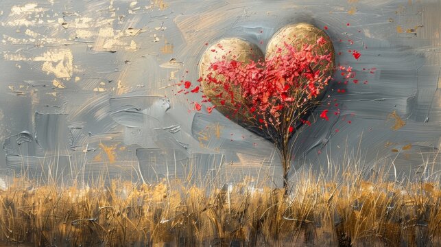 Textured decorative heart painting for modern interior design