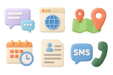 Colorful 3d communication and navigation icons set for web design