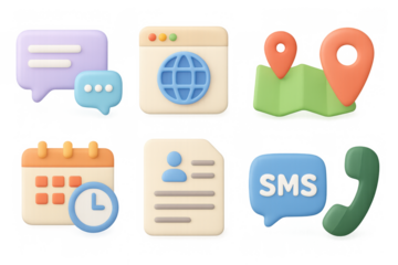 Colorful 3d communication and navigation icons set for web design