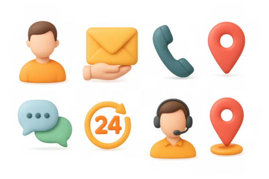 3d communication icons set featuring messaging, support, and navigation elements