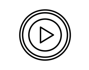 White play icon in concentric circles on black background