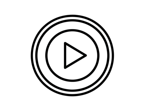 White play icon in concentric circles on black background