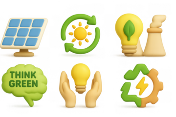 Eco-friendly energy icons in 3d design for renewable and sustainable concepts