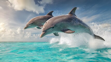 Dolphins jumping out of ocean water stock photo beautiful marine life aquatic mammals sea animal photography