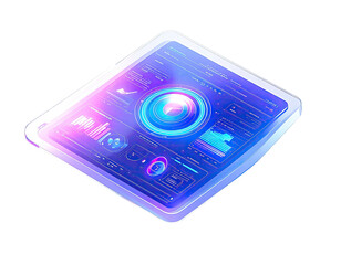 Digital tablet with glowing, colorful, data visualizations