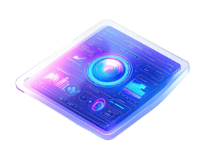 Digital tablet with glowing, colorful, data visualizations