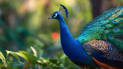 Obraz premium Beautiful peacock bird portrait with vibrant blue and green plumage nature wildlife photography animal themes
