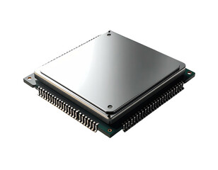 Square, metallic computer chip, angled view