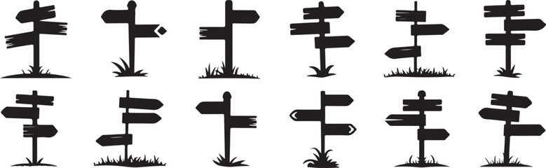 Signpost Icon Set Road Direction Guide Navigation Pointer Isolated on Transparent Background