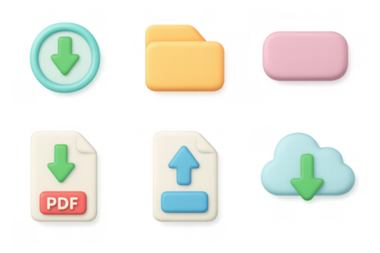 3d icons of cloud storage and file management with download and upload symbols