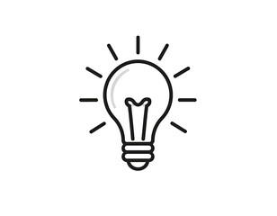 Simple white lightbulb icon with radiating lines