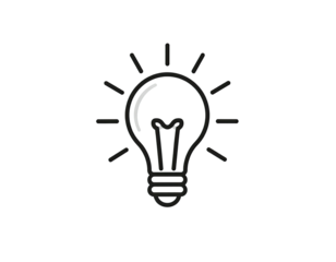 Simple white lightbulb icon with radiating lines