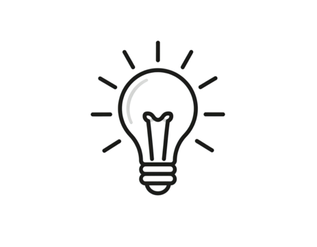 Simple white lightbulb icon with radiating lines - Powered by Adobe