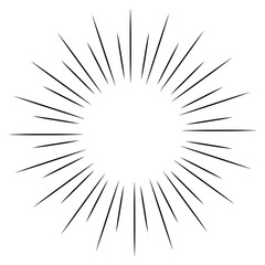 Obraz premium Abstract radial sunburst lines with dynamic rays forming circular burst effect. Black sharp rays on white background, suitable for comic effect, retro design, background, or decoration.