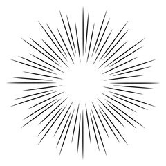 Obraz premium Abstract radial sunburst lines with dynamic rays forming circular burst effect. Black sharp rays on white background, suitable for comic effect, retro design, background, or decoration.