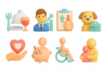 3d icon set featuring business, finance, and family concepts