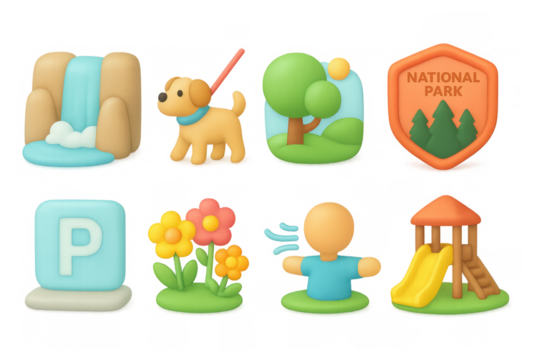 Colorful 3d icons of nature, activities and park elements - Powered by Adobe