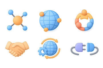 3d global connection and collaboration icons for business and communication