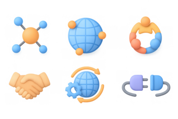 3d global connection and collaboration icons for business and communication