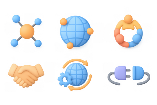 3d global connection and collaboration icons for business and communication