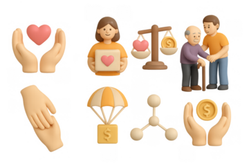 3d concepts of charity and caring with heartwarming icons