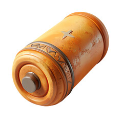 Rusty orange cylindrical battery with carved details
