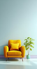 Yellow armchair in a light blue room