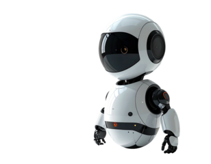Small white robot with black features