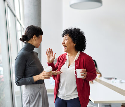 Portrait of two young business woman having a meeting or presentation and seminar standing in the office. Portrait of a young business woman talking