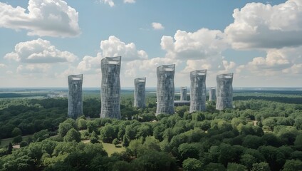 Fototapeta premium Aerial View of Skyline with Jungle