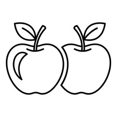 Simple outline drawing of two fresh apples with stems and leaves silhouette