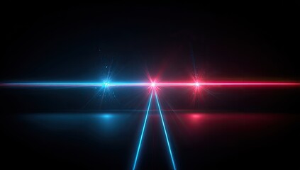 Neon light beams, bright blue and red, on dark background