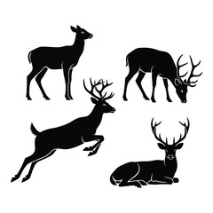 Diverse deer silhouettes four majestic antlered animals in various poses ready for design silhouette
