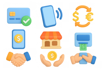Colorful 3d icons of digital transactions and e-commerce elements