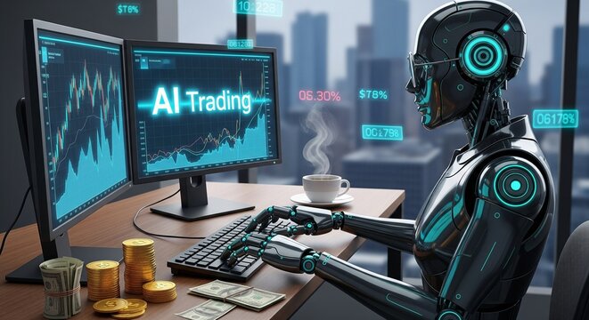 AI Robot Trading Stocks at Night