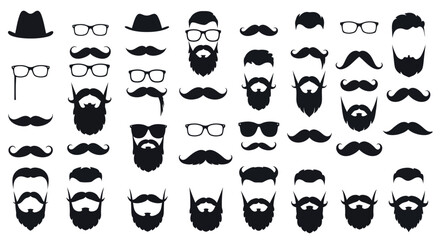 Silhouette collection of beards, mustaches, and accessories