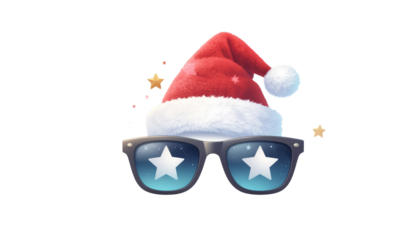 Fun Novelty Christmas Glasses with Santa Hat and Stars Isolated on transparent background