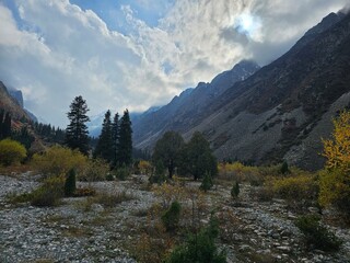 mountain landscape in autumn In ala Archa National Park Kyrgyzstan 