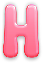 Alphabet Letter H pink jelly cartoon style glossy 3D rounded font playful slime effect cute kids design sweet candy bubble letter for birthday party poster sticker toy game decoration