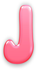 Alphabet Letter J pink jelly cartoon style glossy 3D rounded font playful slime effect cute kids design sweet candy bubble letter for birthday party poster sticker toy game decoration