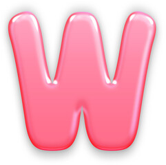 Alphabet Letter W pink jelly cartoon style glossy 3D rounded font playful slime effect cute kids design sweet candy bubble letter for birthday party poster sticker toy game decoration