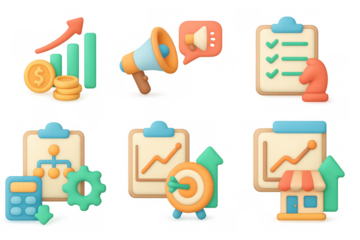 Business growth tools and strategies in a 3d modern style