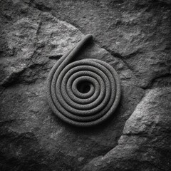Black and White Spiral Rope on Rough Stone Background Texture