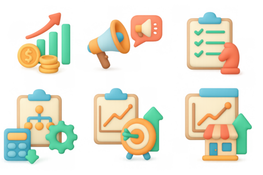 Business growth tools and strategies in a 3d modern style