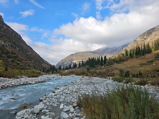 river in the mountains In ala Archa National Park Kyrgyzstan 