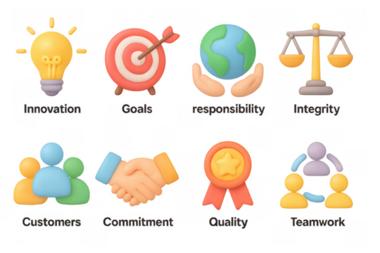 Business ethics and teamwork icons in 3d gradient style for modern presentations