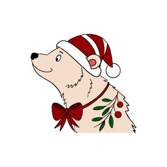 Cute Christmas bear in festive style with holiday decorations. Cheerful and cozy New Year character
